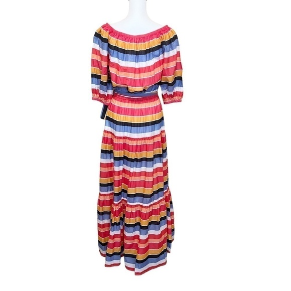 Boston Proper NWT Multi Stripe Off the Shoulder Tiered Maxi Dress Summer Size S - Picture 2 of 10